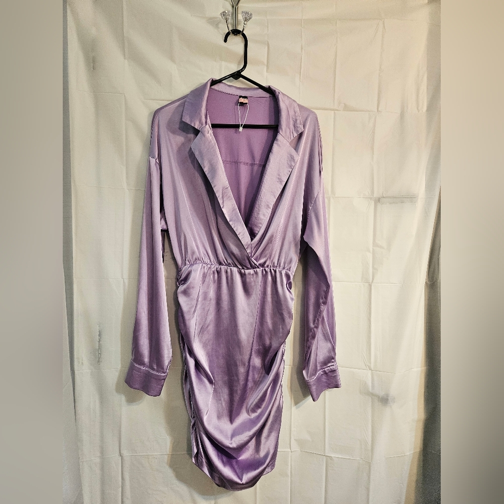 Lavender Satin Wrap Dress